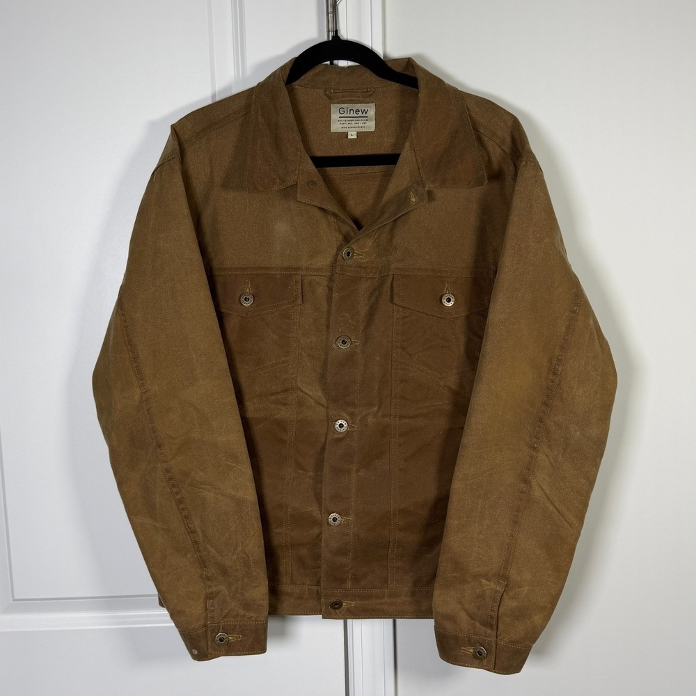 Ginew Wax Canvas Rider Jacket Brown Native American Made USA Size Large